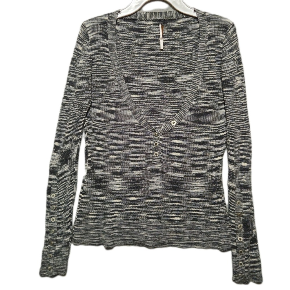 FREE PEOPLE Womens Henley Sweater Small Gray Trendy Boho Y2K Dolman Wool Blend